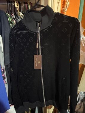 Louis Vuitton Black Velvet Monogram Zip Jacket with pants